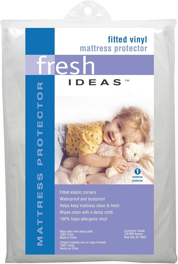 Fresh Ideas Fitted Vinyl Mattress Protector, Waterproof, Hypoallergenic, 9" Pockets, Twin