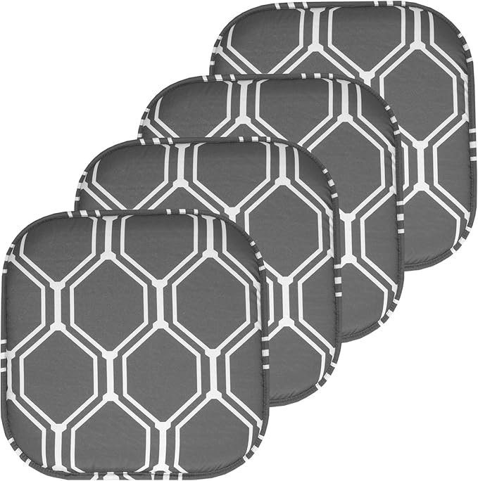 Sweet Home Collection Chair Cushion Memory Foam Pads Honeycomb Pattern Slip Non Skid Rubber Back Rounded Square 16" x 16" Seat Cover, Mirage Gray/White (Pack fo 3)