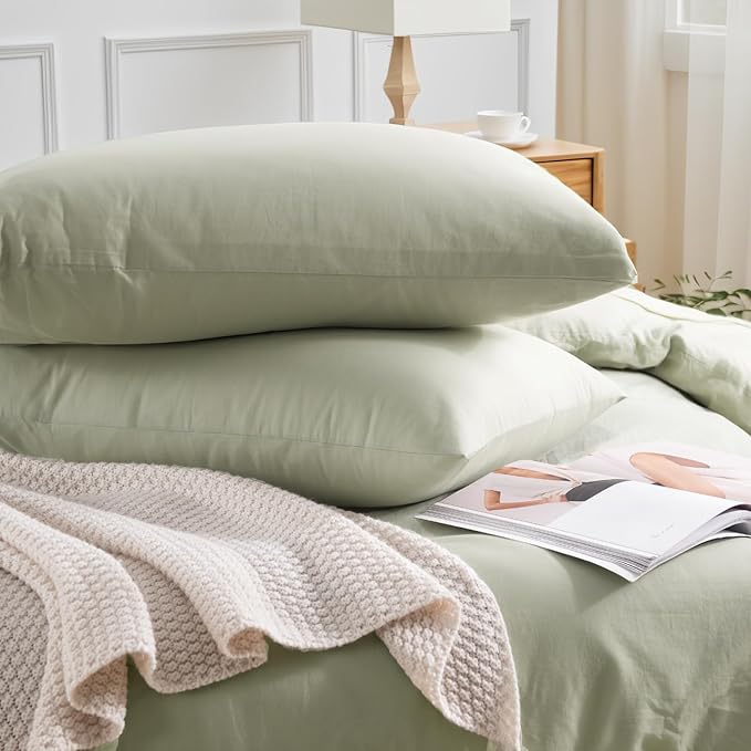 NEXHOME PRO Twin Duvet Cover Set – 100% Certified Organic Cotton with Washed Feel & Linen-Like Texture, Comfortable & Breathable, Home Bedding Set Sage Green (No Comforter)