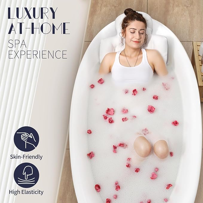 Full Body Bath Pillow for Bathtub, Thick Bathtub Cushion, Luxury Tub Pillow for Bath for Headrest Neck and Back Support White 60" x 16"
