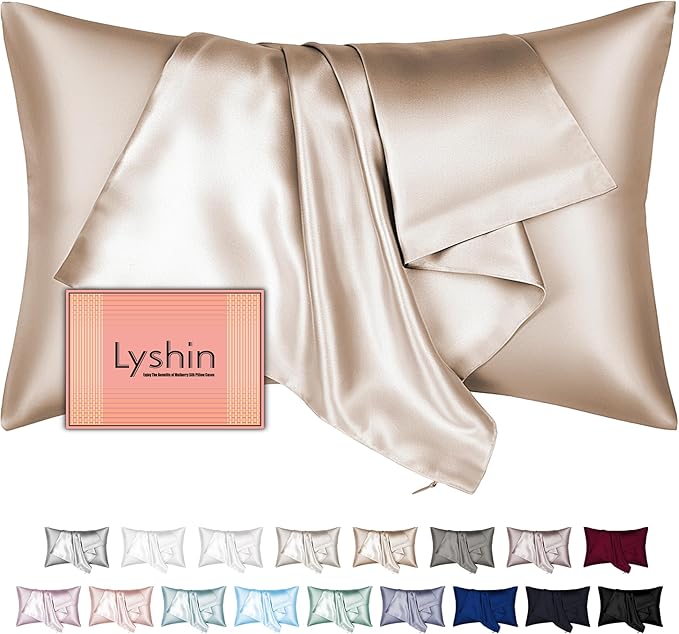 Silk Pillow Cases Queen Size with Hidden Zipper, Mulberry Silk Pillowcase for Hair and Skin, Smooth and Soft Breathable Cooling Silk Satin Pillow Covers for Sleeping, Gifts for Women, Champagne