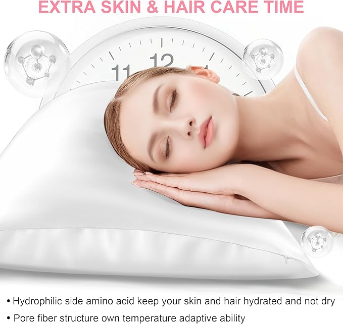 Silk Pillow Cases 2 Pack Standard Size with Hidden Zipper, Mulberry Silk Pillowcase for Hair and Skin, Smooth and Soft Breathable Cooling Silk Satin Pillowcase Set of 2, Gifts for Women，Pure White