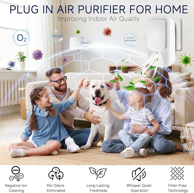 Plug In Air Ionizers - 4 Pack Quiet Negative Ion Air Purifier, Air Fresheners for Home, Bedroom, Office, Kitchen - Portable Air Purifiers Portable Odor Eliminator for Smoke, Dust, Pet Smell