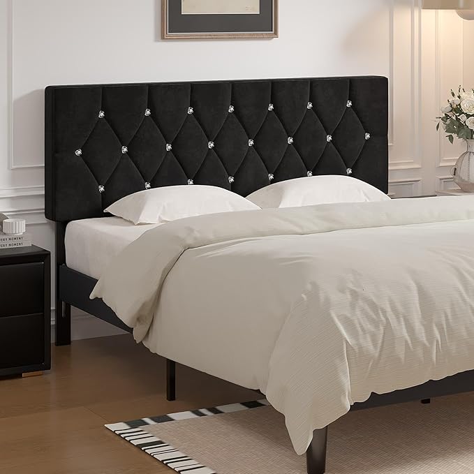 VECELO Tufted Upholstered Headboard King Size, with 6 Adjustable Height from 39.8" to 49.8", Button Diamond Design, Easy Assembly, Classic Black