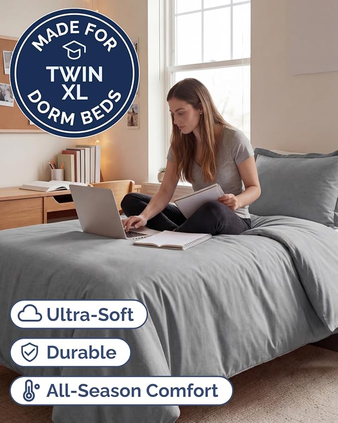 Duvet Cover Twin/Twin XL Size Set - Extra Soft Twin/Twin XL Duvet Cover 68" x 90" with 1 Pillow Sham - Hotel Luxury, Easy Care, Fade Free w/ Zipper Closures & Ties - Cozy & Breathable (Heathered Grey)