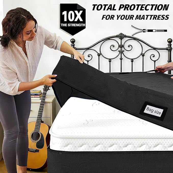 Mattress Bags for Moving and Storage, BETU Waterproof Mattress Protector Twin XL Mattress Cover with 8 Heavy Duty Handles and Zipper Extra Thick Moving Supplies for Dorm Reusable (82x42x13.5 Black)