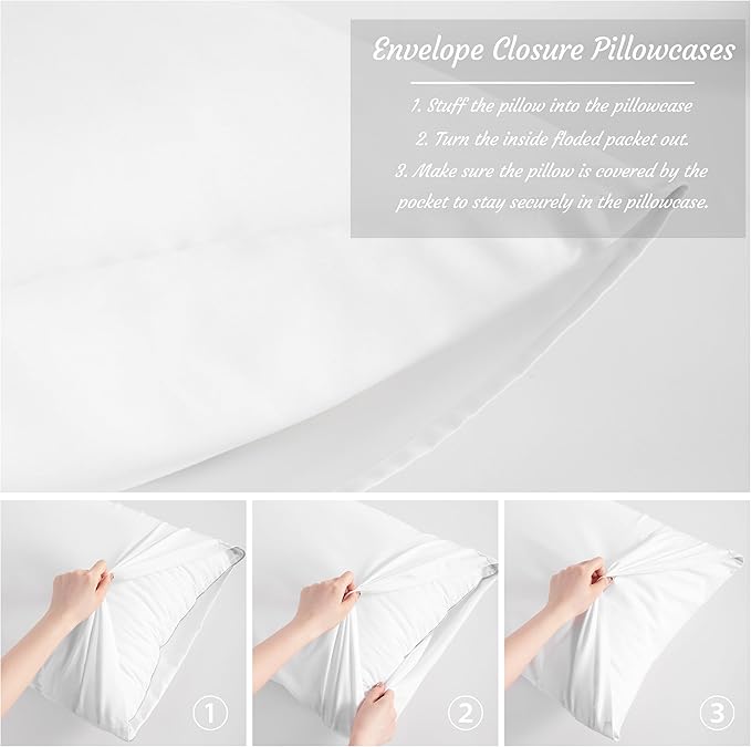 NTBAY King Pillow Cases Set of 2, 2 Pack Brushed Microfiber 20x36 Pillow Cases, Soft, Wrinkle, Fade, Stain Resistant White Pillow Cases with Envelope Closure, 20x36 Inches, White