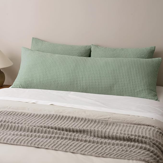 PHF Ultra Soft Waffle Body Pillowcase, Sage Green, 20" x 54", Polyester, Breathable, Skin-Friendly, Zipper Closure