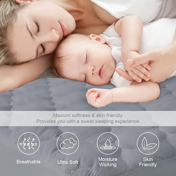 Full Size Mattress Protector Pad Waterproof Quilted, Breathable & Cooling Full Mattresses Pad Cover Fitted with Deep Pocket Up to 14" for Double Bed, (Gray)