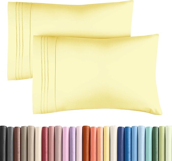 King Pillow Cases Set of 2 - Ultra Soft Hotel Quality Pillowcase Covers - Comfy, Cozy & Wrinkle Free - Shrinkage, Stain and Fade Resistant - Machine Washable Pillow Protectors - 2 Piece Set - Yellow