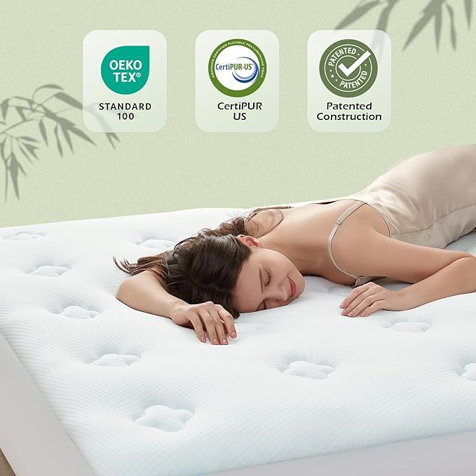 Hansleep Full Size Memory Foam Mattress Pad Topper, Full Foam Mattress Topper Viscose Derived from Bamboo, Full Bed Mattress Pad Cover for Back Pain Relief, 78" x 80", White