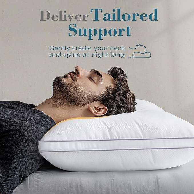 viewstar Bed Pillows Set of 2, Firm Support Down Alternative Gusseted Pillows for Side, Back, or Stomach Sleepers, White, 19" x 33"