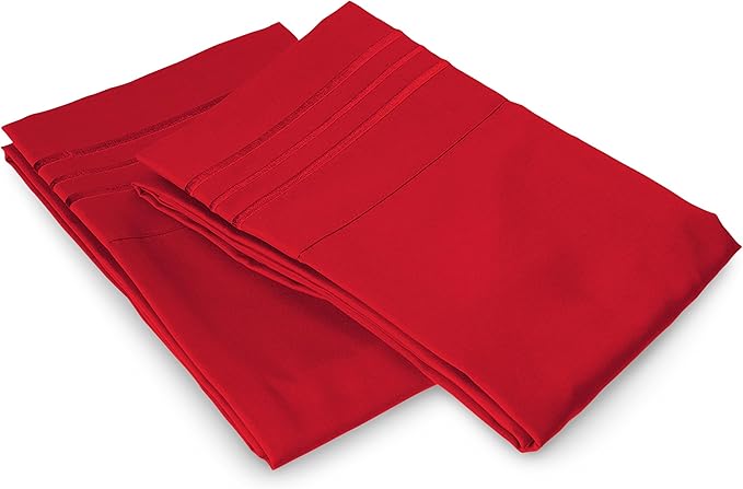 Elegant Comfort Luxury Ultra-Soft 2-Piece Pillowcase Set - 1500 Premium Hotel Quality Microfiber Double Brushed - Wrinkle Resistant, Standard/Queen, Red