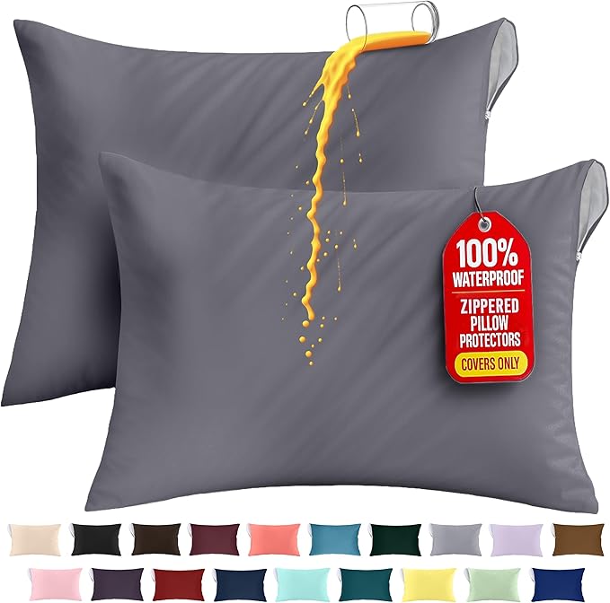 Utopia Bedding Premium 100% Waterproof Pillow Protectors with Zipper King Size (Set of 2), Bed Bug and Dust Mite Proof Zippered Pillow Covers, Pillow Encasement Cases, Gray