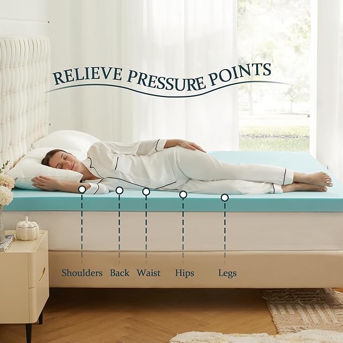 Eiayeebil 3 Inch Memory Foam Mattress Topper Full, Mattress Pad Gel Infused Foam Bed Topper, Ventilated Soft Blue,Full Size