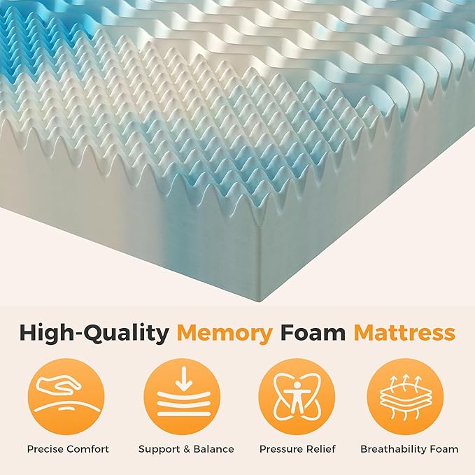 DUMOS Full 4 Inch Gel Memory Foam Mattress Topper with 5-Zone Support, Cooling Infused Pressure Relief Pad for Back & Hip Pain, Portable Soft Bed Topper for Dorm, RV, Camping, Blue