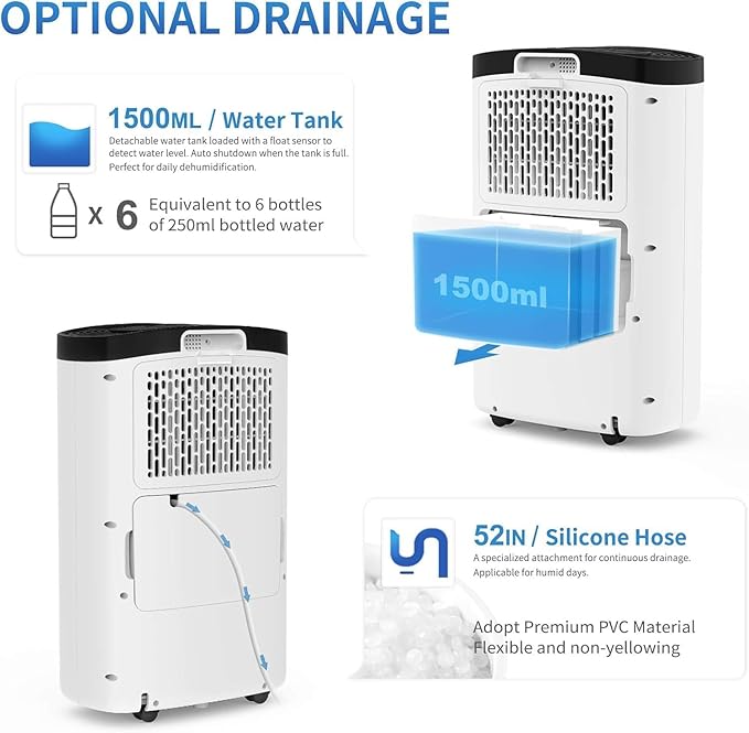 AIRPLUS 1500 Sq Ft Dehumidifier for Home and Basement, 30 Pint Portable Dehumidifiers with Drain Hose for Large Room, Quiet Sleep Mode Dehumidifier for Bedroom, RV De humidifier for Inside Camper