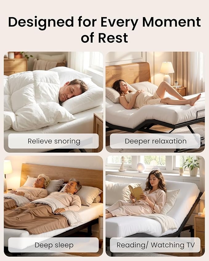 Mixcous Adjustable Bed Base – Electric Queen Adjustable Bed Frame with Zero Gravity, Head & Foot Lift, Remote Control, Quiet Motor, Compatible with Memory Foam & Hybrid Mattresses, Easy Assembly