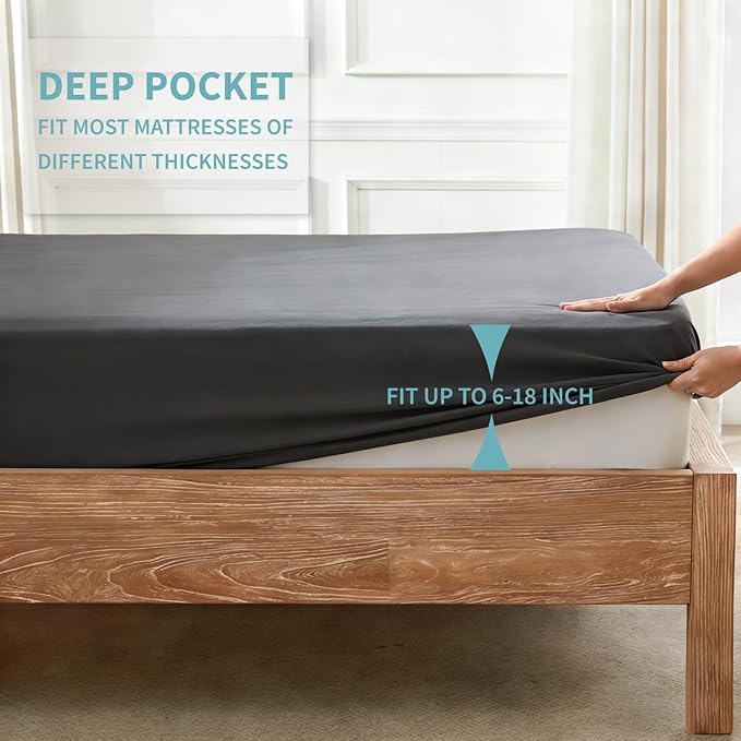 Queen Mattress Protector Waterproof- Washable Mattress Cover Queen Size Fitted Bed Pad Noiseless Plastic Protection Up to 18” Mattress Protector Soft&Breathable（Gray）