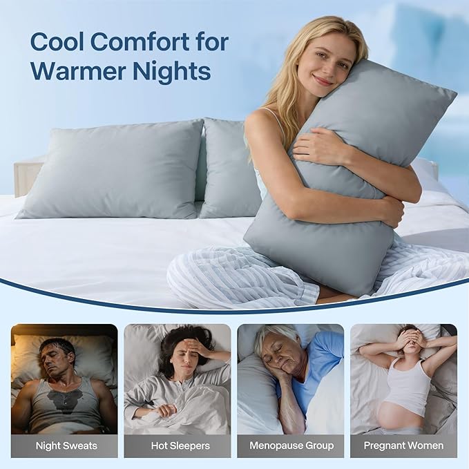 Luxury Cooling Pillowcases Standard Size 2 Pack, Q-Max>0.4 Cool Touch for Hot Sleepers&Night Sweats Beauty Sleep Anti-Frizz, Softer Than Silk Pillowcover Oeko-TEX Certified Grey, Elegant Gray