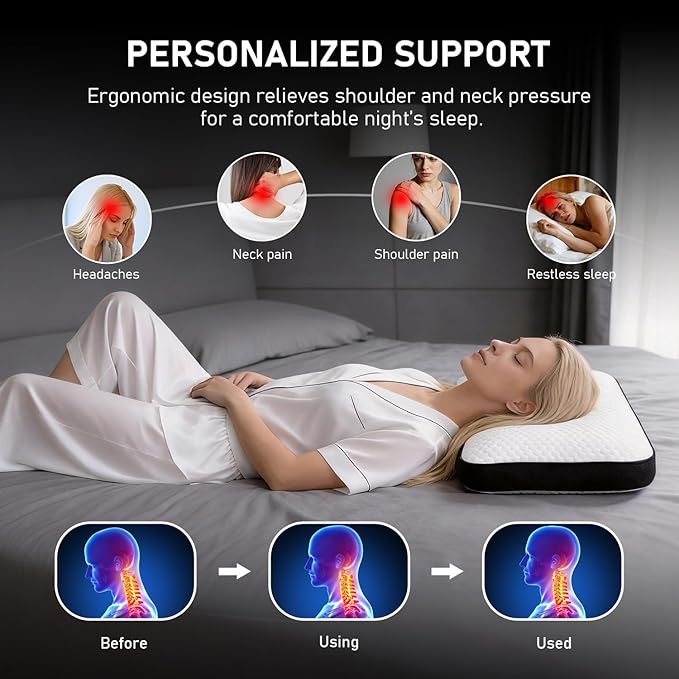 Memory Foam Pillows Standard Size Set of 2, Cooling Pillow for Sleeping with Breathable Mesh and Washable Cover, Bed Pillows for Back, Side & Stomach Sleepers