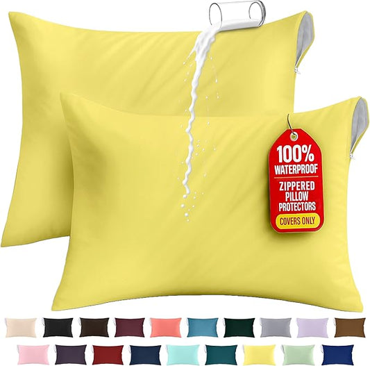 Utopia Bedding Premium 100% Waterproof Pillow Protectors with Zipper King Size (Set of 2), Bed Bug and Dust Mite Proof Zippered Pillow Covers, Pillow Encasement Cases, Yellow