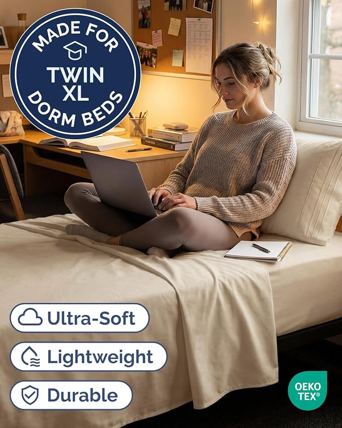 Twin XL Size 3 Piece Sheet Set - Comfy Breathable & Cooling Sheets - Hotel Luxury Bed Sheets for Women & Men - Deep Pockets, Easy-Fit, Extra Soft & Wrinkle Free Sheets - Cream Oeko-Tex Bed Sheet Set