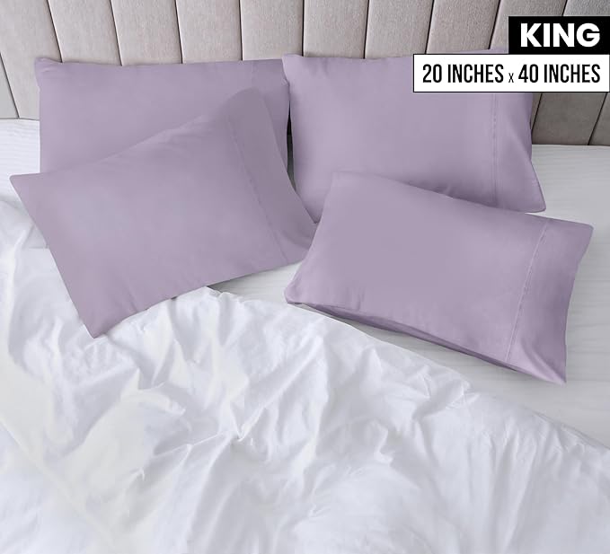 Utopia Bedding King Pillow Cases - 4 Pack - Envelope Closure - Soft Brushed Microfiber Fabric - Shrinkage and Fade Resistant Pillow Covers King Size 20 X 40 Inches (King, Lavender)