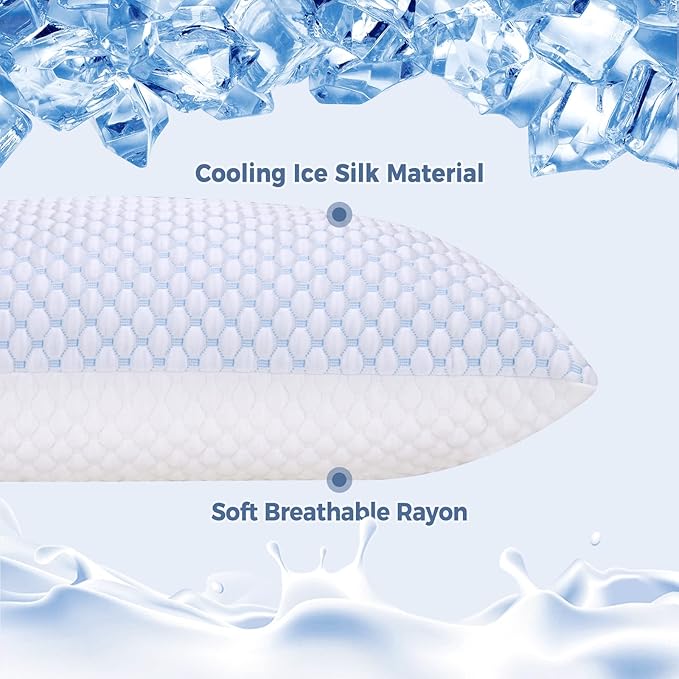 OSBED Adjustable Cooling Shredded Memory Foam Pillows King Size Set of 2 - Temperature-Regulating for Hot Sleepers with Dual Airflow Ventilation(CertiPUR-US & Hypoallergenic & Machine Washable)