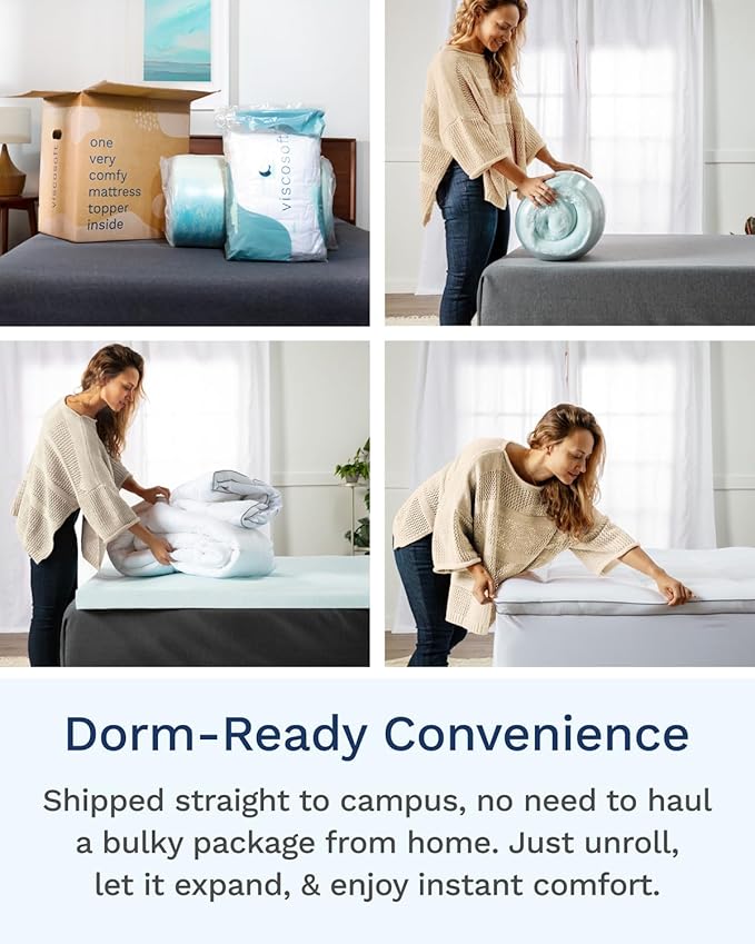 ViscoSoft 4 Inch Pillow Top Memory Foam Mattress Topper Full XL - Cooling Hybrid Lux Dual Layer Bed Mattress Pad - CertiPur-US Certified