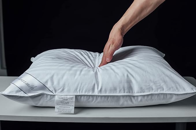 Goose Feather Pillow Blend with Polyester Bed Pillows 100% Cotton, Medium Firm Soft Support King Pack of 1, Stripe White