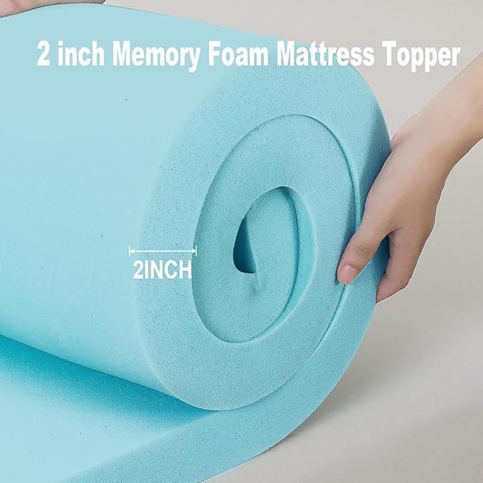 Memory Foam Mattress Topper 2inch+2inch Full, Pressure-Relieving Bed Topper with Secure Strap Design for Back Pain, Soft and Supportive, Shredded Memory Foam