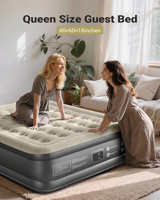 iDOO Air Mattress Queen with Built in Pump, 18 Raised Comfort Blow up Mattress, Inflatable Mattress for Home and Guest Bed, Upgraded Four Chamber Portable Air Bed, Colchon Inflable, 650 lbs Max