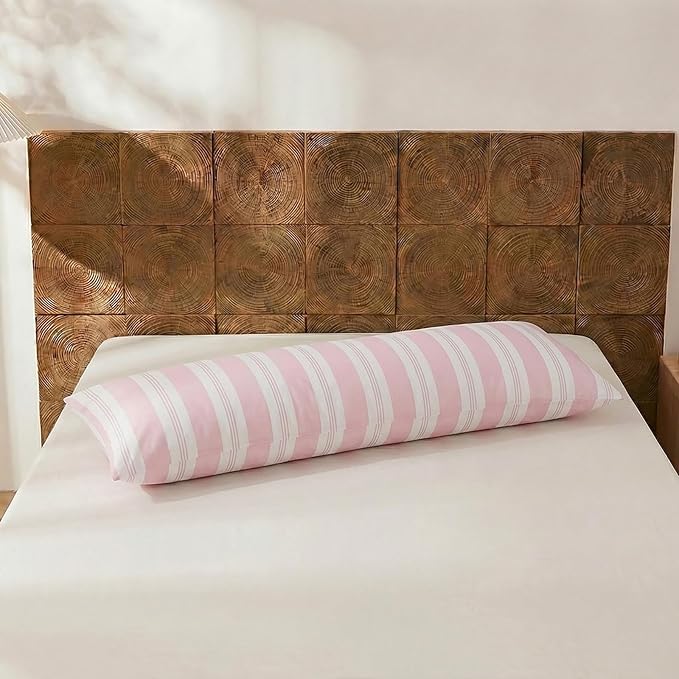 Merryword Striped Body Pillow Cover 20x54inches, 100% Cotton Long Pillowcase, Pink Striped Pillowcase, Soft Breathable Stripe Pillowcase, 1-Piece