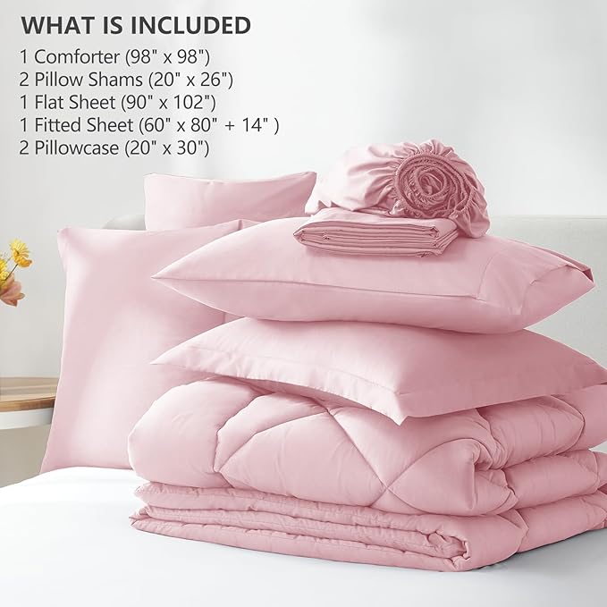 CozyLux Oversized Queen Comforter Set Pink, 7 Pieces Bed in a Bag Comforter Set with Sheets Luxury Bed Set All Seasons, Bedding Set with Down Alternative Comforter, Sheets, Pillowcases & Shams