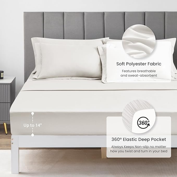 Love's cabin Twin Comforter Set Off White, 5 Pieces Twin Bed in a Bag, All Season Bedding Sets with 1 Comforter, 1 Flat Sheet, 1 Fitted Sheet, 1 Pillowcase and 1 Pillow Sham | Soft, Breathable, Lightweight, Comfortable