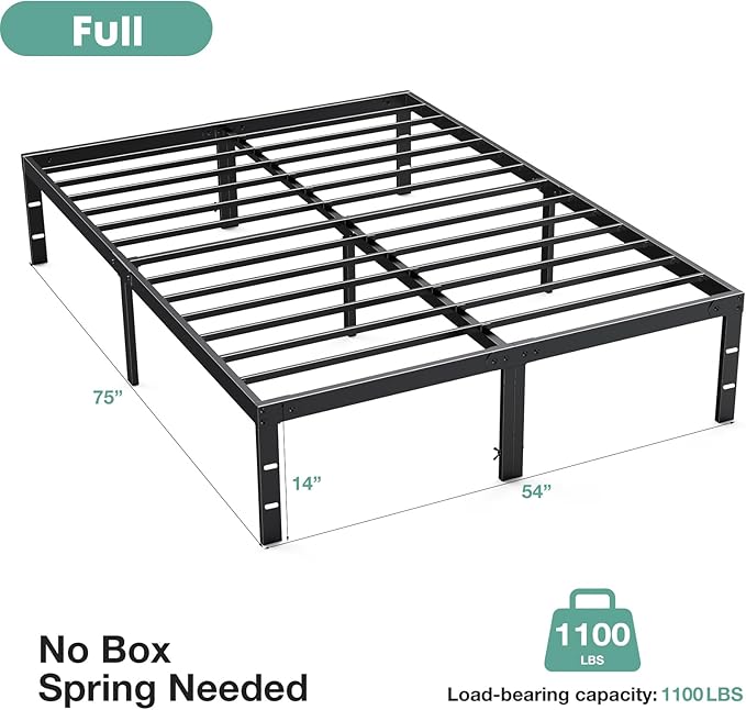 Sweetcrispy Queen Bed Frame - Heavy Duty Metal Platform Bed Frames Queen Size with Storage Space Under Frame, No Box Spring Needed, 14 Inches, Sturdy Steel Slat Support
