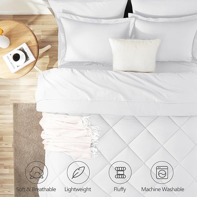 CozyLux King Size Comforter Set White - 7 Pieces Bed in a Bag King, Luxury Soft Bed Set for All Seasons, Bedding Set with Down Alternative Comforter, Sheets, Pillowcases & Shams