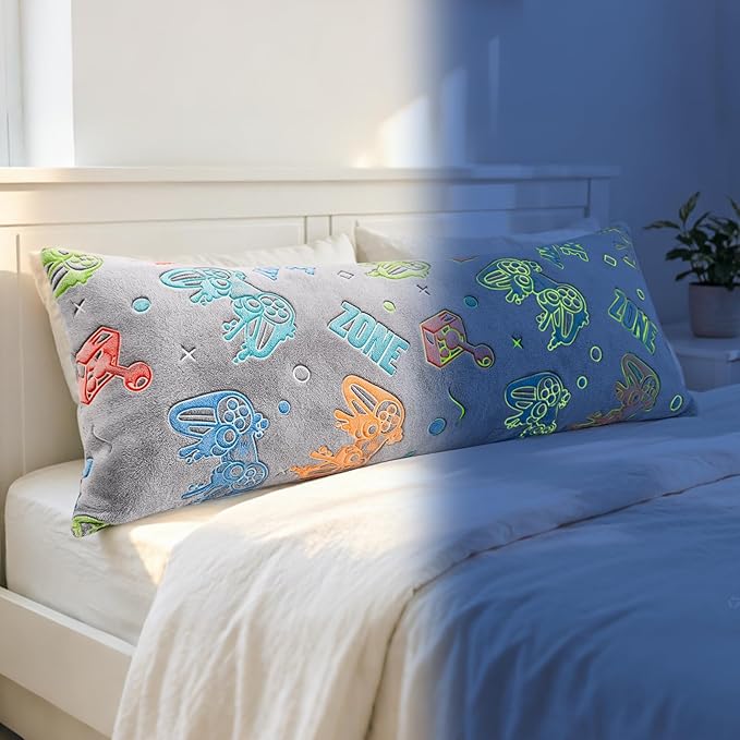 Cloele Body Pillow Cover Glow in The Dark Long Pillow Cases Full Length Pillow Case - 21x54 inches Grey Game Controller Ultra Soft Body Pillowcase for Kids Boys Decorative Body Pillow Pillowcases