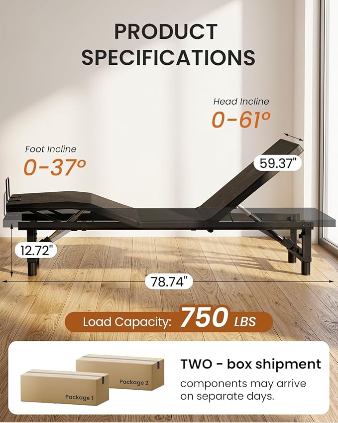 Mixcous Queen Adjustable Bed Frame with Quiet Motor, Ergonomic Electric Bed Base with Wireless Remote, Anti-snoring and Zero Gravity Mode, Easy Assembly, Head and Foot Incline, Black