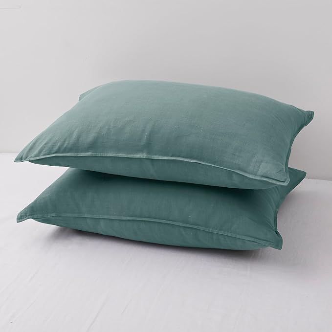 CHUFFED Linen Pillowcases 2 Pack 100% Linen Standard Pillow Cases, Breathable and Cooling Washed Pillowshams with Zipper Closure, 20x30 Inches,Aqua