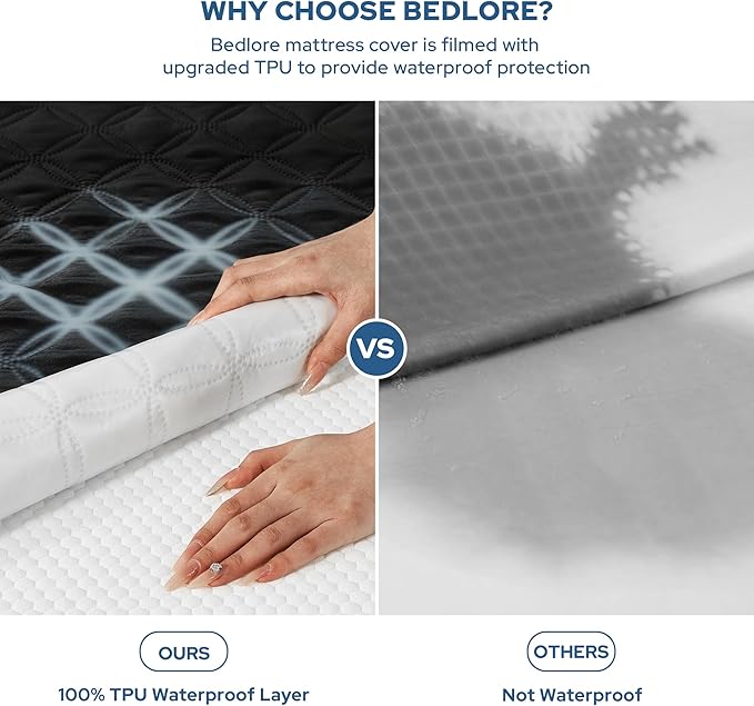 BEDLORE 2 Pack Waterproof Mattress Protector,Twin XL Size Pad Noiseless with Deep Pocket Fitted for 6"-15",Soft Breathable Dirt-Proof Single Bed Mattress Cover Washable for Bedroom,Dorm Room(Black)