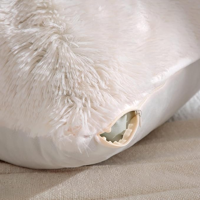 Reafort Luxury PV Fur Euro Sham Pillow Cover 26x26, Long Hair Faux Fur Plush Cushion Case with Hidden Zipper, Ultra Soft Decorative Pillow Cover for Bed Couch Sofa (Cream, Euro Sham)
