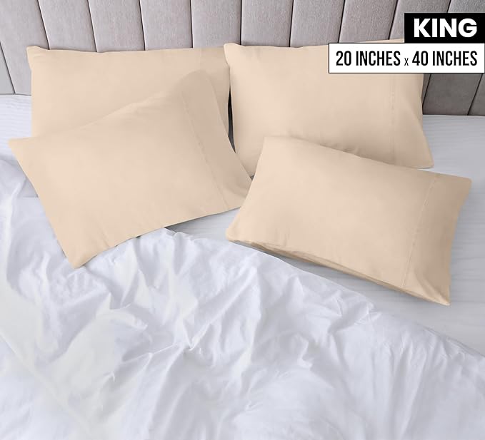 Utopia Bedding King Pillow Cases - 4 Pack - Envelope Closure - Soft Brushed Microfiber Fabric - Shrinkage and Fade Resistant Pillow Covers King Size 20 X 40 Inches (King, Beige)