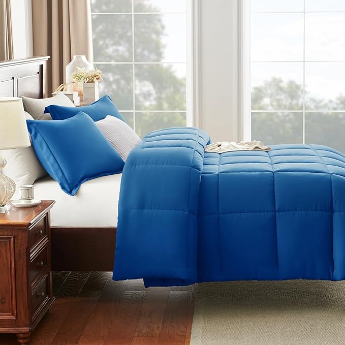 CozyLux Oversized King Comforter Set, 270GSM Classic Blue Bedding Sets for All Seasons, 3 Pieces 120x98 Bed Set with 1 Down Alternative Comforter and 2 Pillow Shams, Soft, Lightweight, Breathable