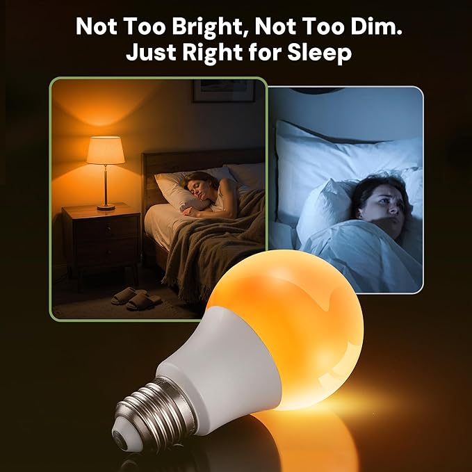 L LOHAS LED Sleep aid Amber Light Bulbs, Blue Light Blocking, A19 9W(60 Watt Equivalent) Dim Light Bulbs, 1800K Warm Light Bulb, E26 Base, 2 Pack