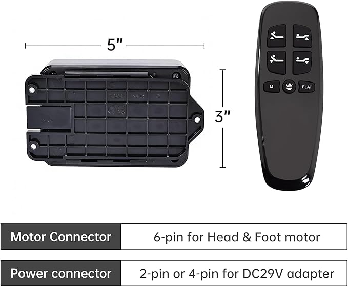 Richmat Adjustable Bed Control Box HJC25 Replacement with Wireless Remote, Head and Foot Recline Only