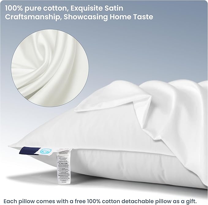 White Goose Down Pillow, Feather and Down Hotel Pillows with 100% Cotton Shell for Side and Back Sleepers, Soft Down Pillows for Neck Support, All Season Bed Pillow