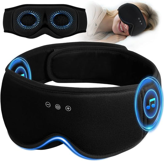3D Bamboo Cotton Sleep Mask with Bluetooth 5.4 Headphone, Music Wireless Bluetooth Blackout Eye Mask for Side Sleepers, Earphones HD Speaker Microphone for Travel, Gifts for Women Men, Black