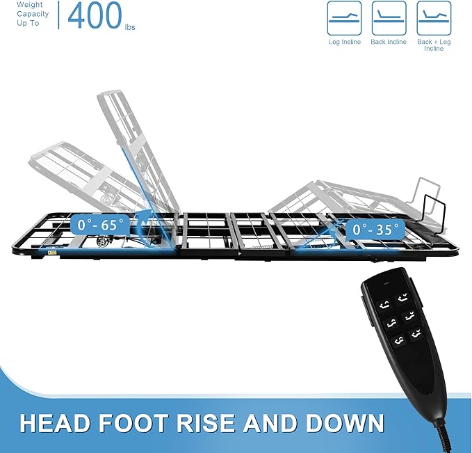 Twin XL Adjustable Bed Frame Without Legs for Rv Platform Storage Bed, Zero Clearance Head & Foot Electric Lift Recline